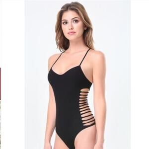 bebe Serena Seamless Bodysuit Cutouts on Side Plum Eggplant Purple Indie Sleaze